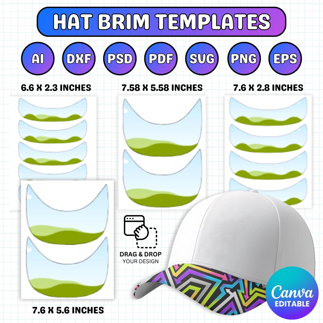 Hat Brim Template, Trucker Hat Brim Svg, Editable Trucker Cap Brim ...