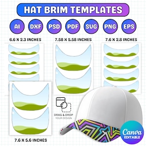 Hat Brim Template, Trucker Hat Brim Svg, Editable Trucker Cap Brim,Blank Hat Template, Baseball Cap Template, Custom Hat Brim, Wide Brim Hat