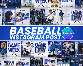 Más de 20 plantillas para redes sociales de béisbol / Paquete editable para el día del partido de béisbol / Calendario de partidos / Plantillas de Canva para el día del partido / Descarga instantánea