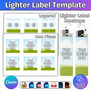 Lighter Label Canva Template, Full Wrap Drag and Drop Canva Frame, 8.5"x11" sheet, DIY Custom Lighter Photo Wrap, Lighter Mockup Included