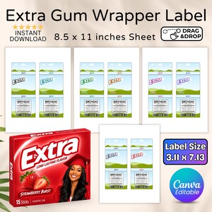 Custom Gum Wrapper Label Editable Template, DIY Homecoming Party Printable Extra Gum Wrap, Canva Party Favor Candy Wrapper, Instant Download