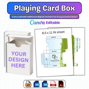 Modèle de boîte de cartes à jouer modifiable, Modèle de boîte de cartes vierges personnalisées, Modèle de boîte de cartes de poker, Modèle de boîte de cartes à collectionner, Modèle de boîte de rangement