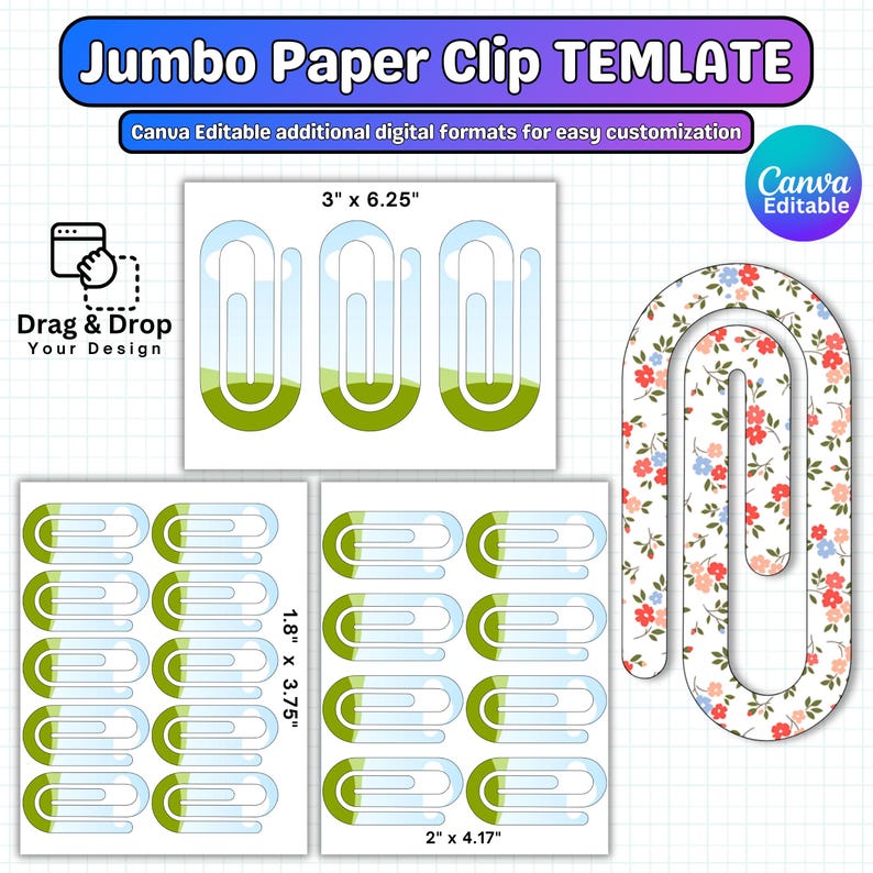 Paperclip Forms Jumbo Paperclip Template, Editable Paper Clip Bookmark Template ...