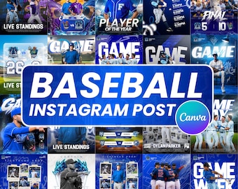 Baseball Sports Social Media Templates| Editable Baseball Game Day Bundle| Match Schedule| Match Day Canva Templates| Player Of the Year|MVP