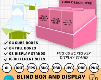 Medium Blind Box and Display Stand Box Template, 16 Sizes, DIY Surprise Gift Box, Cube Boxes, Tall Boxes, Gift Gift Box for Him/Her