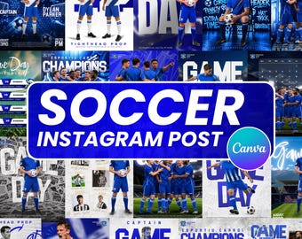 Oltre 20 modelli per Instagram dedicati al calcio, pacchetto modificabile per il giorno della partita, calendario delle partite, modelli Canva per il giorno della partita, download immediato.