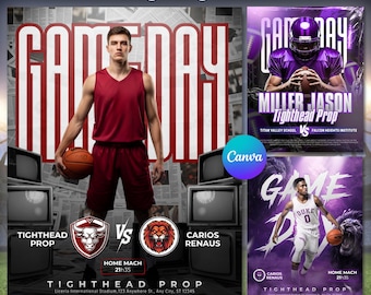 Game Day Flyer Bundle Templates | Editable Sports Match Day Bundle| Match Schedule| Team Player DIY Canva Templates | Instant Download
