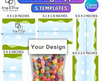 Treat Bag Toppers Template Bundle Editable, Treat Bag Label Template, Candy Party Favor Templates, Business Packaging, Happy Birthday Treat