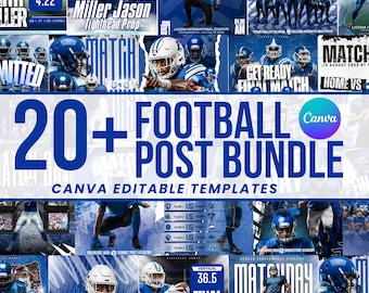 Football Social Media Templates, Football Canva Graphics Pack, Game Day, Player Spotlights, Football Instagram Posts, Instant Download