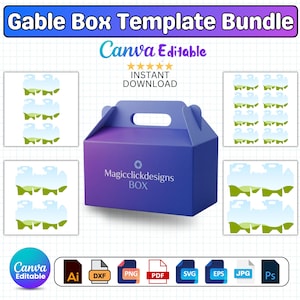 Gable Box Template Bundle Canva Editable, Printable Party Favor Box Template, DIY Gift Box Template, Box Template, 4 Sizes A4 Sheet