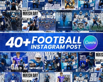 40+ Football Social Media Templates, Football Canva Graphics Pack, Game Day, Player Spotlights, Football Instagram Posts, Instant Download