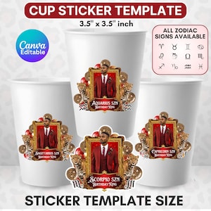 Red and Cheetah Styrofoam Cup Sticker, Editable Party Cup Template Customizable Styrofoam Cup Design,Cup Sticker Template, Party Cups Canva