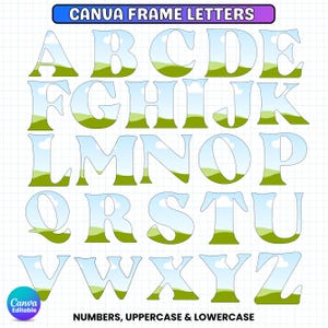 Editable Canva Frame Letters Template, Uppercase & Lowercase Alphabets Font, Canva Frame Numbers Template, Drag And Drop,Custom Fill Pattern