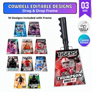 Cowbell Designs Bundle, Editable Sports Cowbell Templates, Custom Cowbell Design Football Cowbell Designs, Basketball Cowbell, Cowbell Wrap