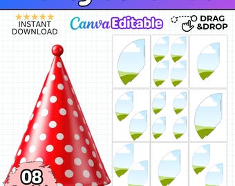 Party Cone Hat Template 8 Size Bundle Editable Canva Party Hat Template, Printable Party Cone Hat, DIY Hat Template, Birthday Hat Template