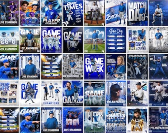 Baseball Sports Social Media Templates| Editable Baseball Game Day Bundle| Match Schedule| Match Day Canva Templates| Player Of the Year|MVP