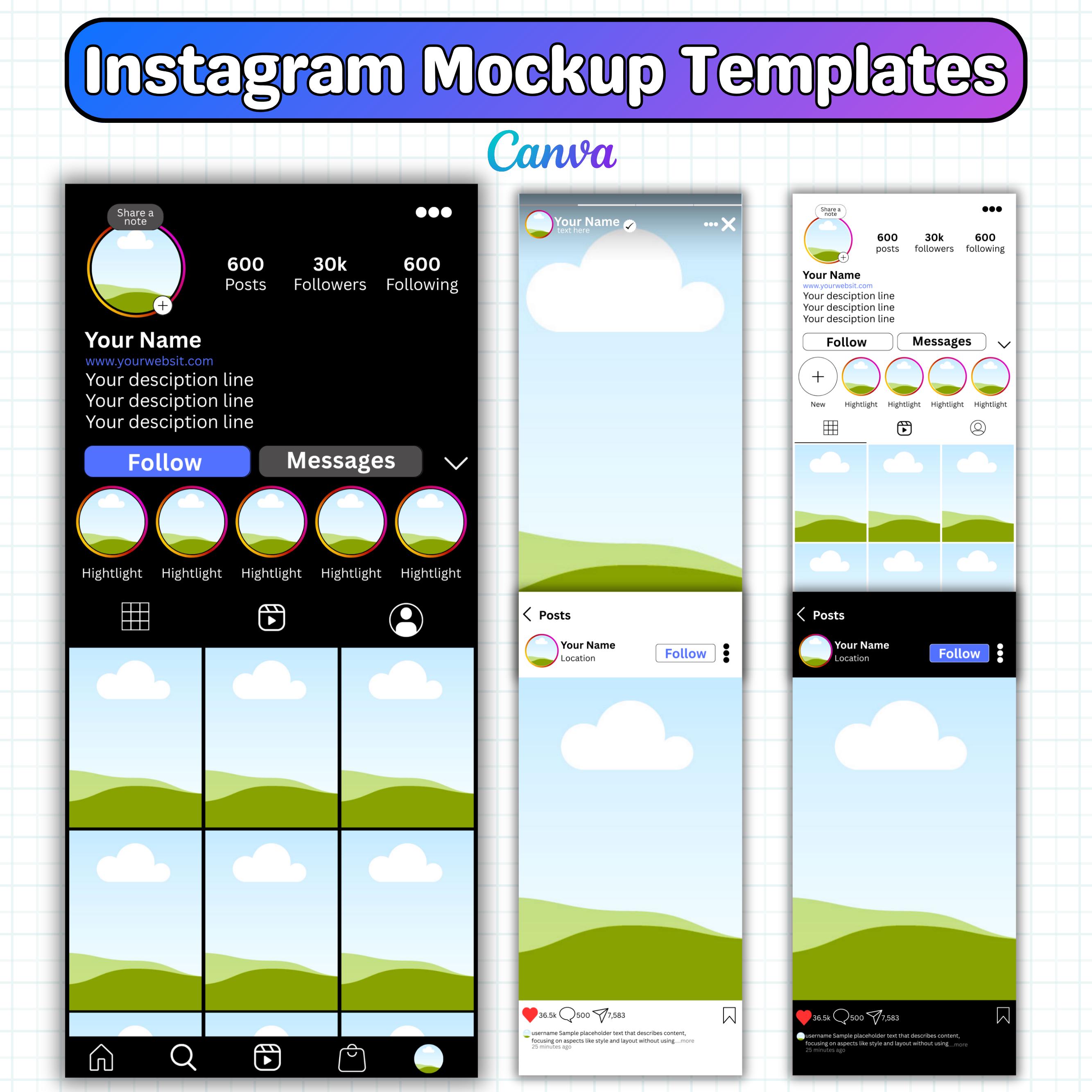 Instagram Mockup Templates, Editable 2025 Instagram Profile Interface