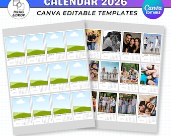 Photo Magnet Template, Calendar Fridge Magnets For New Year 2026, Drag and Drop Photo Collage Template, Canva Template Instant Download