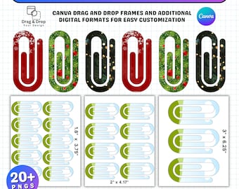 Christmas Jumbo Paper Clip Bookmark Png Bundle, Jumbo Paperclip Canva Template, Santa Paper Clip Png, Jumbo Paper Clip Png, Instant Download