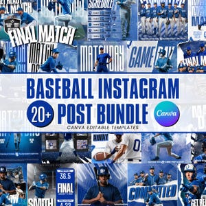 Más de 20 plantillas de redes sociales de béisbol / Plantillas de Canva editables para el día del partido y jugadores destacados / Descarga instantánea