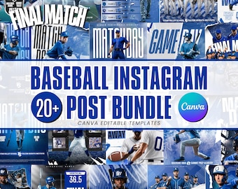 20+ Baseball Sports Social Media Templates | Editable Baseball Game Day & Player Spotlights Canva Templates | Instant Download