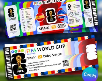 FIFA World Cup 2026 Ticket Template, Editable Birthday Voucher for Him, Printable Football Matchday Ticket Canva Template, Digital Download