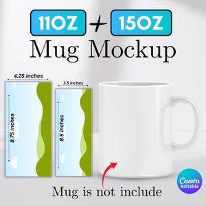 11oz and 15oz Mug Canva Drag and Drop Mockup, Canva 11oz Mug Template, Canva Mug Mockup 15oz Template, Coffee Mug Mockup, Instant Download