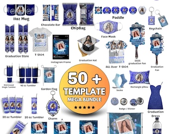 2025 Graduation Design Template, Graduation Mockup Bundle, Stole Template, Graduation Shirt Design, Graduation Fan Template, Canva Template