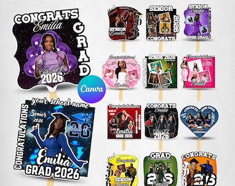 Graduation Fan Canva Editable Templates, Graduate Fans Senior, Graduation Paddle Fan Class of 2026, Grad Sign, Digital Download