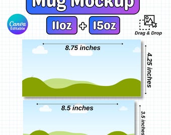 Makieta kubka Canva 11 uncji i 15 uncji z funkcją przeciągania i upuszczania, szablon kubka Canva 11 uncji, szablon makiety kubka Canva 15 uncji, makieta kubka do kawy, natychmiastowe pobieranie