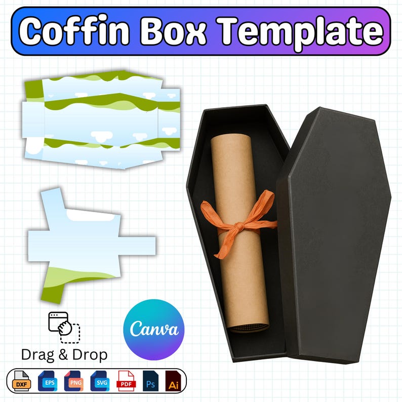 Halloween Coffin Box Template Frame, DIY Halloween Favor Box Mockup ...