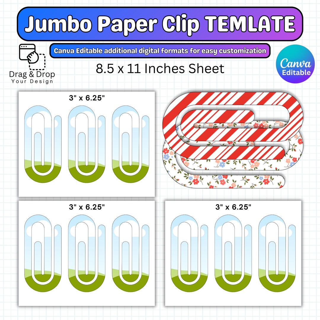 Paperclip Forms Jumbo Paperclip Template, Editable Paper Clip Bookmark Template ...