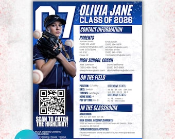 Baseball Profile Sheet Template | Editable Sports Resume | Baseball Recruiting Card | Athlete Stats Card Canva Download