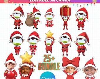 Christmas Elf Photo Frames, Add Your Own Face, 25+ Canva Holiday Elf Templates, Christmas Decor, Instant Download