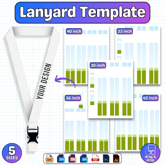 Lanyard Sublimation Canva Template, 5 Sizes, Blank Drag and Drop Lanyard Template, Lanyard SVG, Instant Download