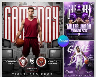 Game Day Flyer Bundle Templates | Editable Sports Match Day Bundle| Match Schedule| Team Player DIY Canva Templates | Instant Download