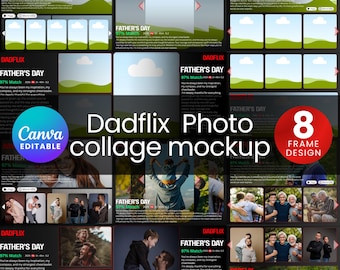 Paquete de 8 plantillas Canva para el Día del Padre de Dadflix, plantillas para el Día del Padre, collage de fotos de películas de Dadflix, regalo fotográfico para papá, regalo para el abuelo