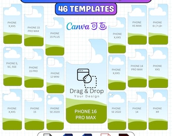 46 DIY Phone Case Templates, Phone Case Sublimation Templates, Drag and Drop, DIY, iPhone Case SVG, pdf, ai, dxf, eps, Editable Canva