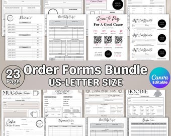 Order Forms Templates Bundle, Editable Small Business Forms Bundle Template, Bakery, Tumbler, Decal,Cookie Order Form, Hoodie,Canva Template