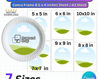Paper Plate Frame Template, DIY Party Favor, Printable Design, Editable Round Plate Mockup, Kitchen Plate, Charger Plate, Circle Paper plate