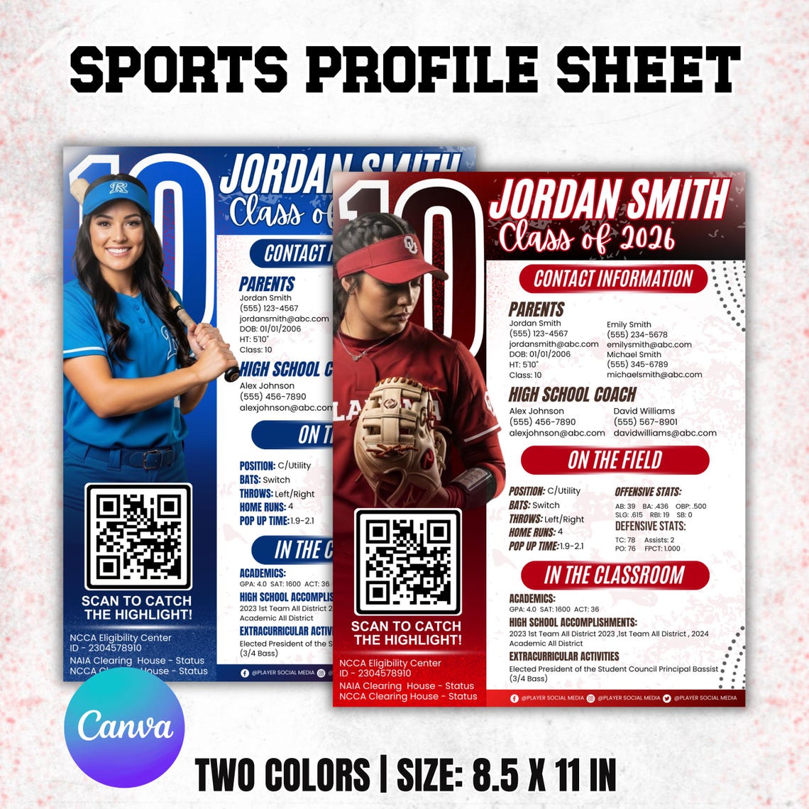 Sports Profile Sheet Template, Athlete Player Information Sheet, Sports ...