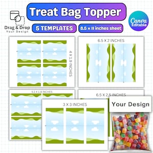 Treat Bag Toppers Template Bundle Editable, Treat Bag Label Template, Candy Party Favor Templates, Business Packaging, Happy Birthday Treat