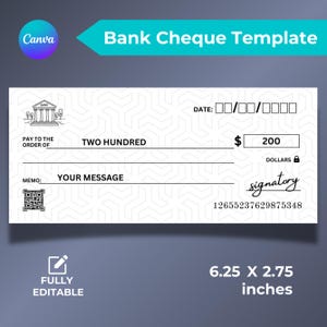 Printable Blank Cheque Template, Editable Bank Check Template, Manifesting Check, Cheque Template, Abundance Checks, Personal Check Template