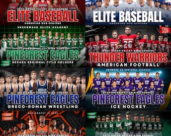 10 Sports Banners Canva Templates Bundle |Team Poster Templates for Football,Basketball,Baseball,Wrestling,Lacrosse,Softball |Senior Banners