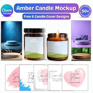 Amber Glass Candle Mockup template, Candle Jar Mockup, Mockup, Candle Label Mockup, Smart Object, Canva Template, instant download