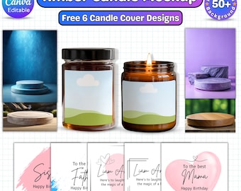Amber Glass Candle Mockup template, Candle Jar Mockup, Mockup, Candle Label Mockup, Smart Object, Canva Template, instant download