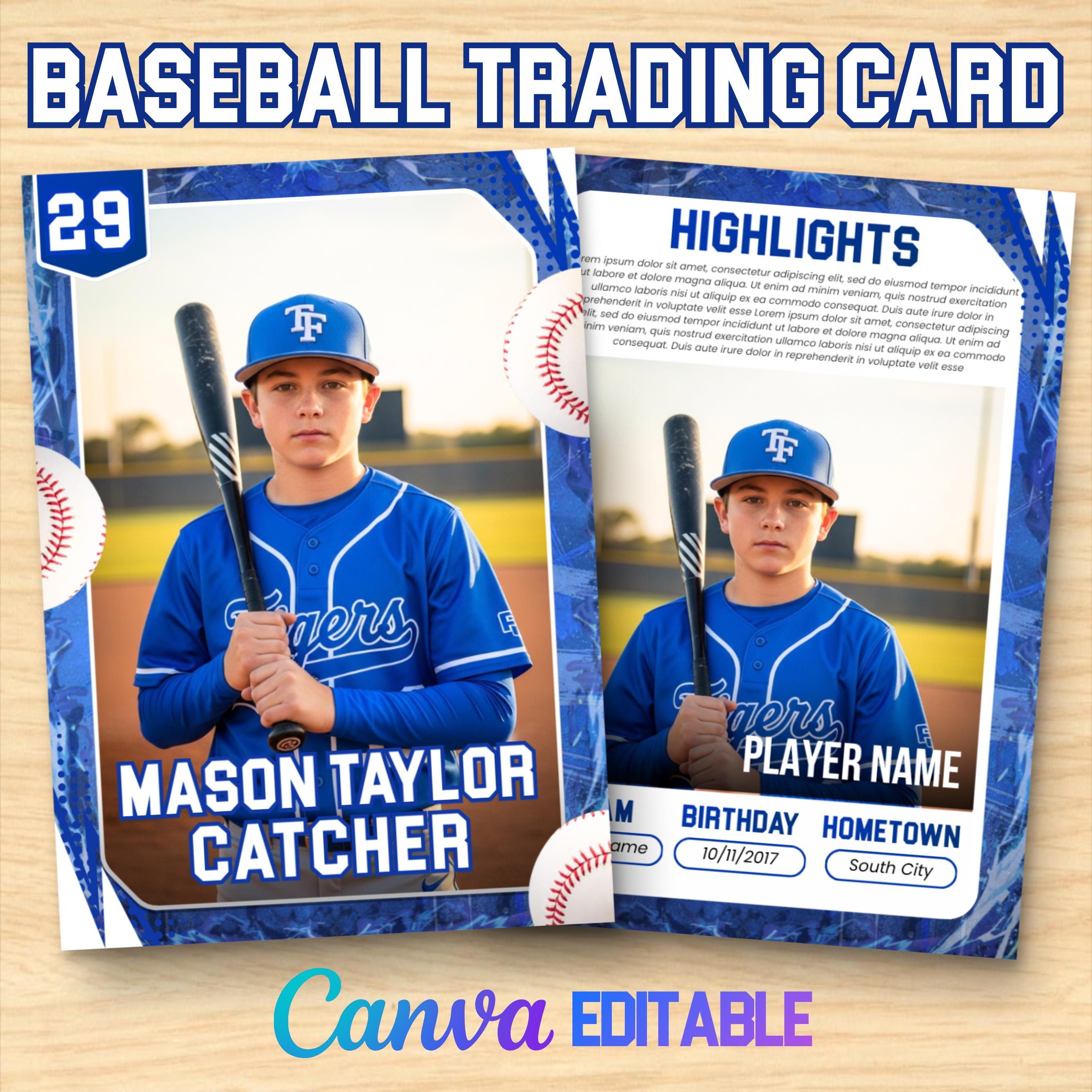 Baseball Trading Card Template | Custom Double-sided Canva Design | DIY ...