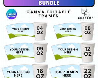 Paper Cup Wrapper Canva Template Bundle, 6 Sizes, Styrofoam Cup, Paper Coffee Cup Template, Drag and Drop Blank Cup Wrapper Instant Download