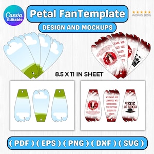 May include: A digital template for petal fans with graduation-themed designs. The image shows fan mockups with text that reads "Graduation Congrats 2025" and "We came, we learned, we conquered, the future is ours to shape." The sheet size is 8.5 x 11 inches.