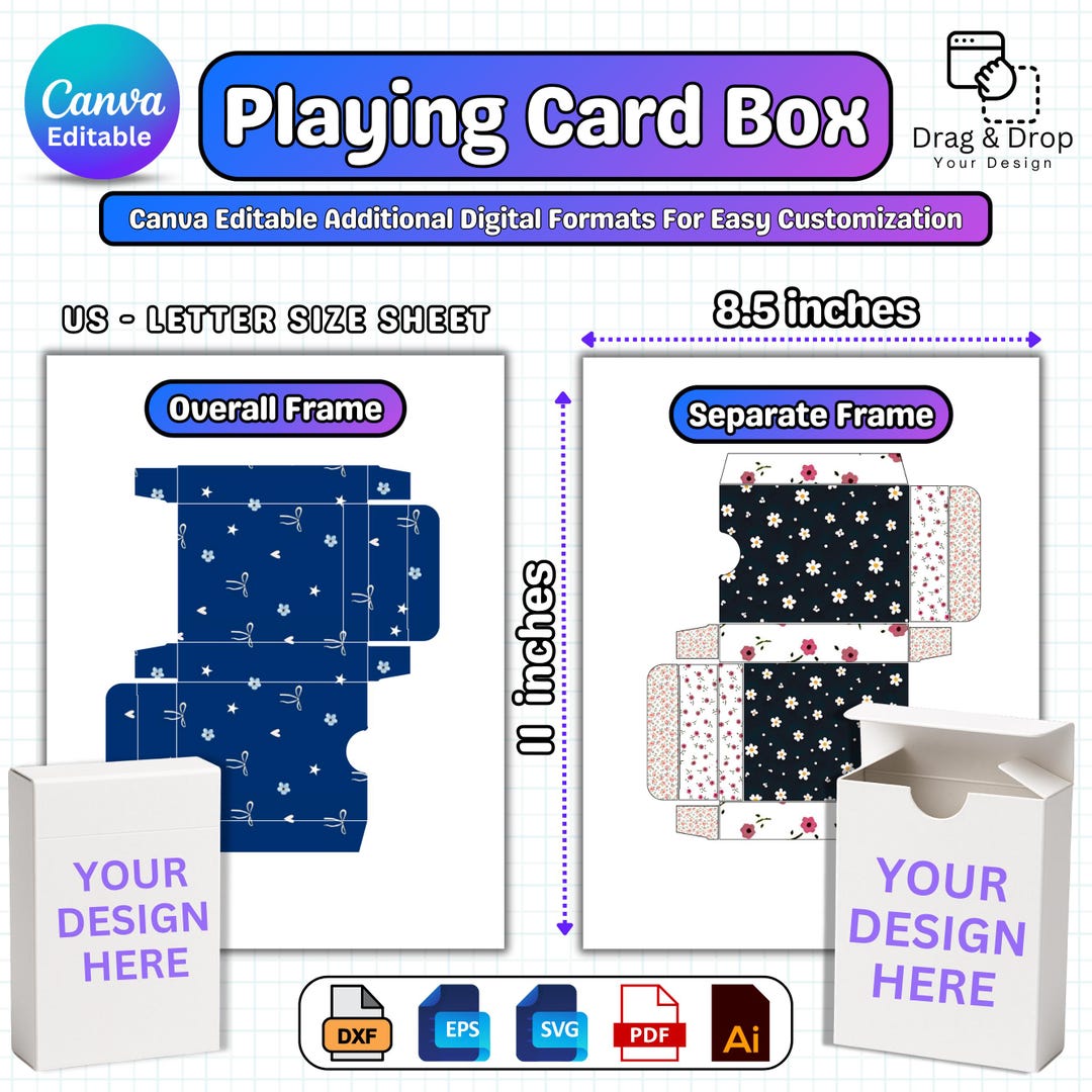 Editable Playing Card Box Template, Custom Blank Card Box Template ...